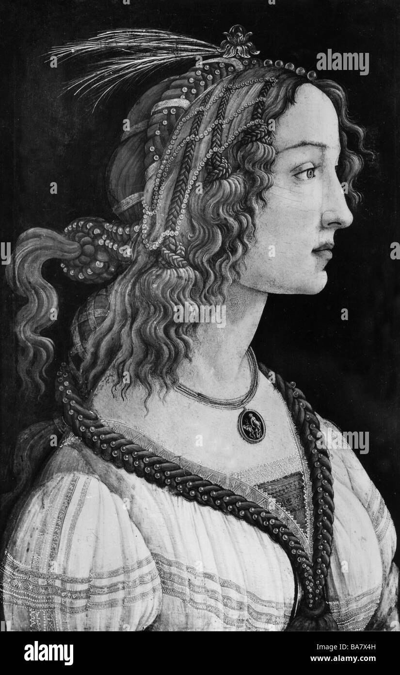 Vespucci, Simonetta, 28.1.1453 - 26.4.1456, muso di Sandro Botticelli, ritratto, pittura 'giovane Donna' di Sandro Botticelli, circa 1480, faccia laterale, Foto Stock