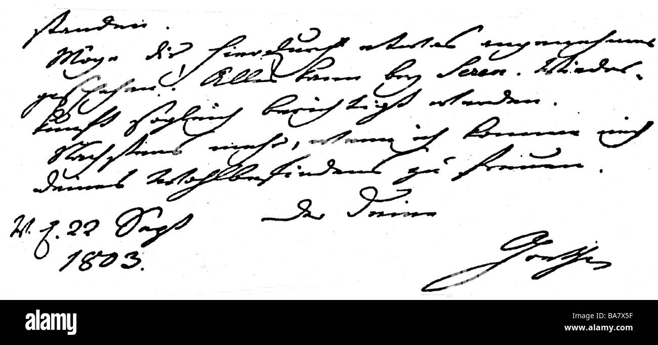 Goethe, Johann Wolfgang, 28.8.1749 - 22.3.1832, autore/scrittore tedesco, manoscritto, fine di una lettera a Johann Gottfried, Foto Stock