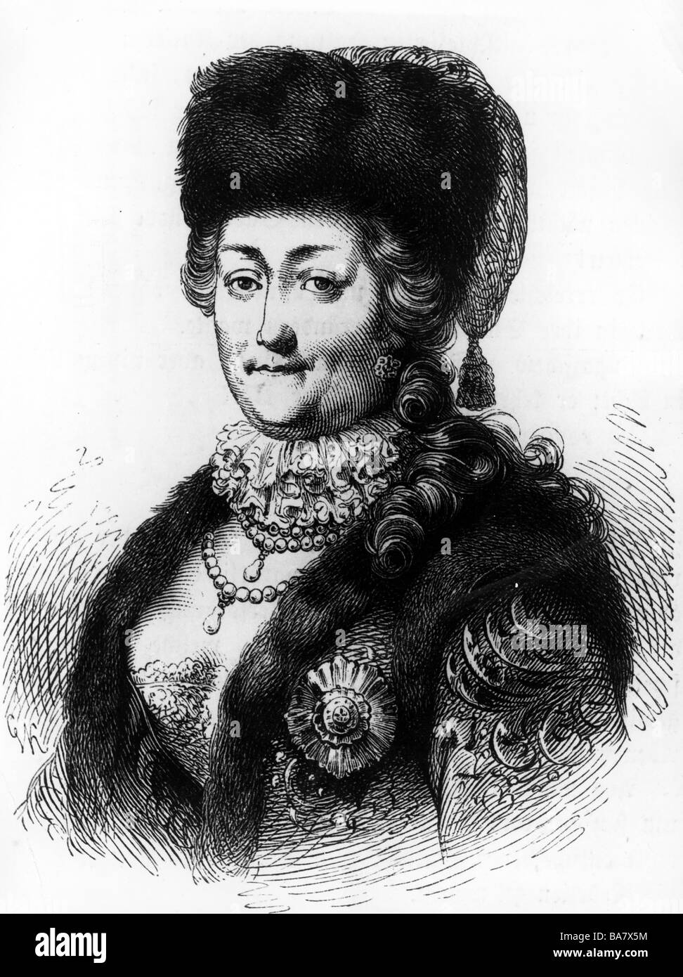 Caterina II 'la Grande', 2.5.1729 - 17.11.1796, Imperatrice di Russia 1762 - 1796, ritratto, incisione in legno, dopo immagine contemporanea, Foto Stock