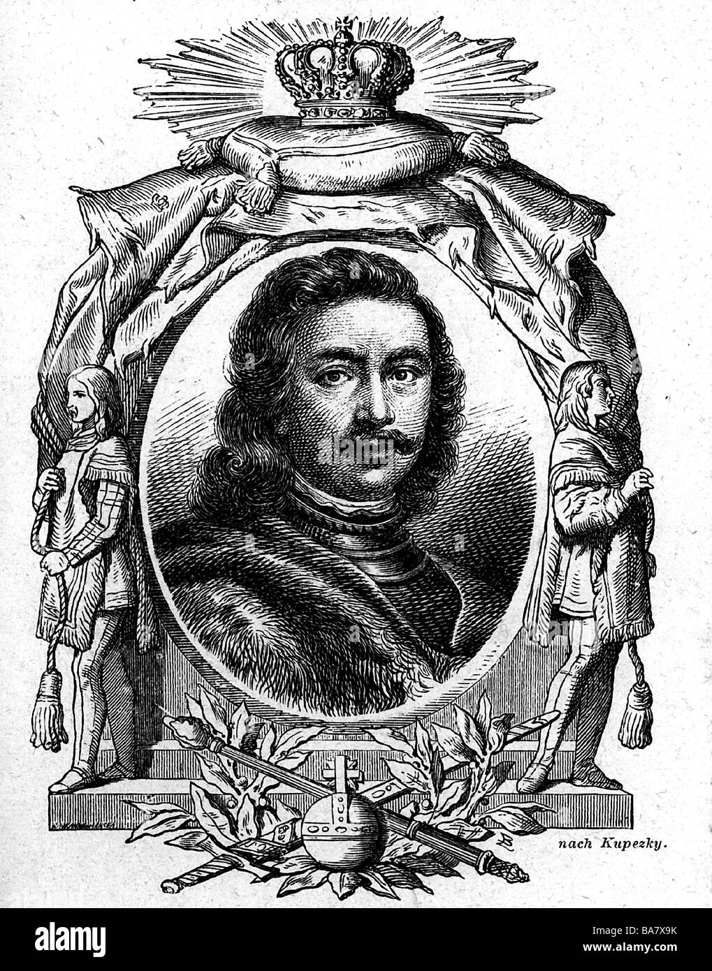 Peter i Alexeyevich 'il Grande', 9.6.1672 - 8.2.1725, imperatore di Russia 27.4.1682 - 8.2.1725, ritratto, incisione in legno, 19th secolo, , Foto Stock