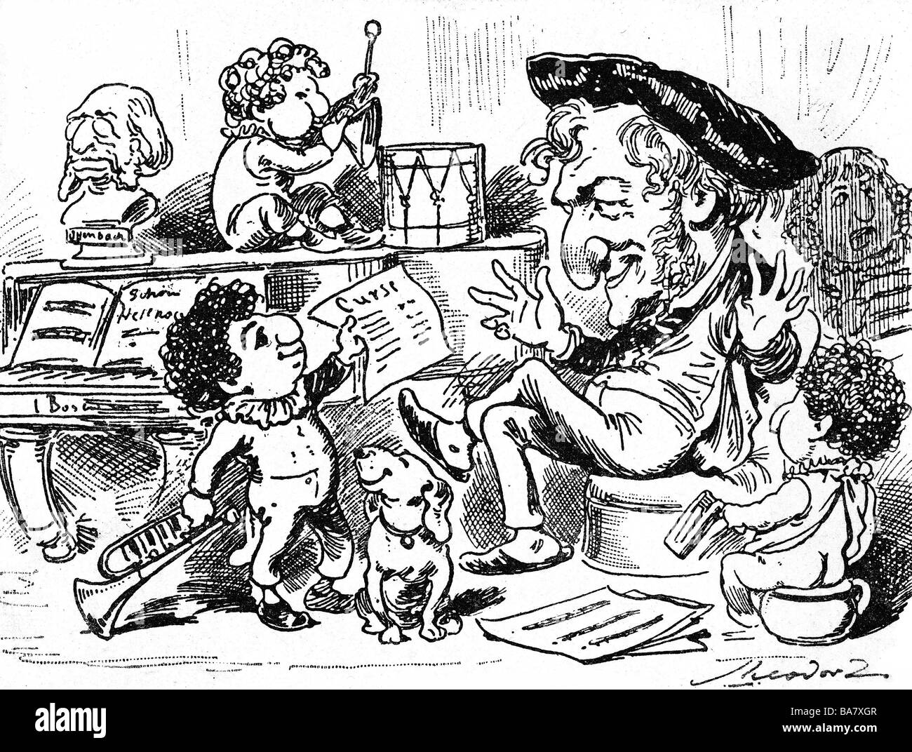 Wagner, Richard, 22.5.1813 - 13.2.1883, compositore tedesco, caricatura, "Wagner e Jewishness", di "er Floh", 1879, Foto Stock