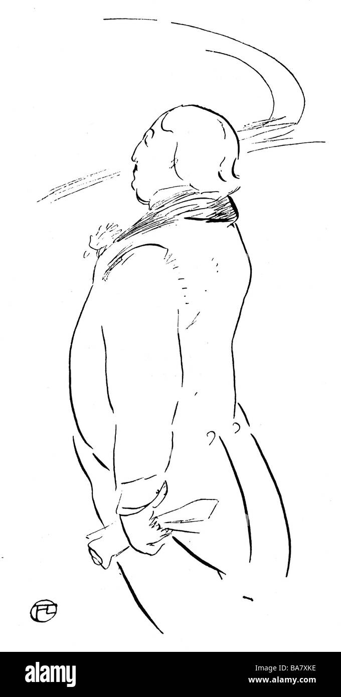 Wilde, Oscar (Fingal o`Flahertie Wills), 16.10.1854 - 30.11.1900, poeta irlandese, in prova, primavera 1895, disegno di Henri de Toulouse-Lautrec, a mezza lunghezza, Foto Stock