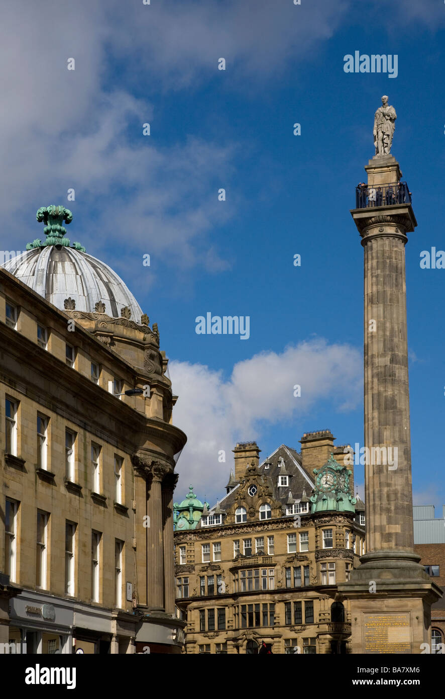 Vista di Grey Street a Earl Gray monumento, Newcastle Gateshead, Inghilterra. Foto Stock