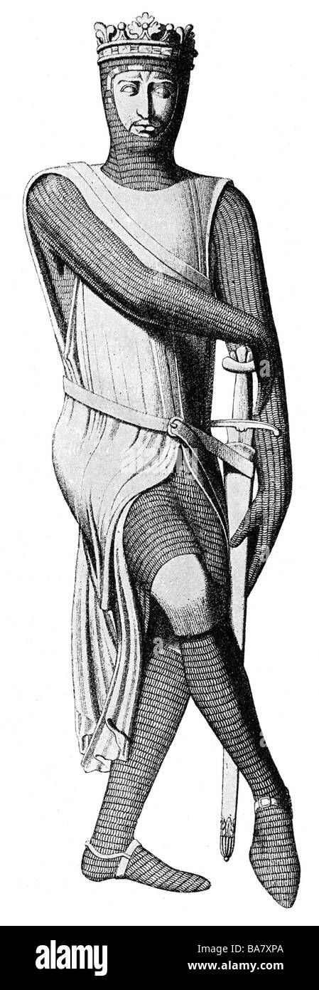 Robert II Curthose, 1054 - 3.2.1134, Duca di Normandia 9.9.1087 - 28.9.1106, intera lunghezza, scultura, Cattedrale di Gloucester, incisione in legno, 19th secolo, , Foto Stock