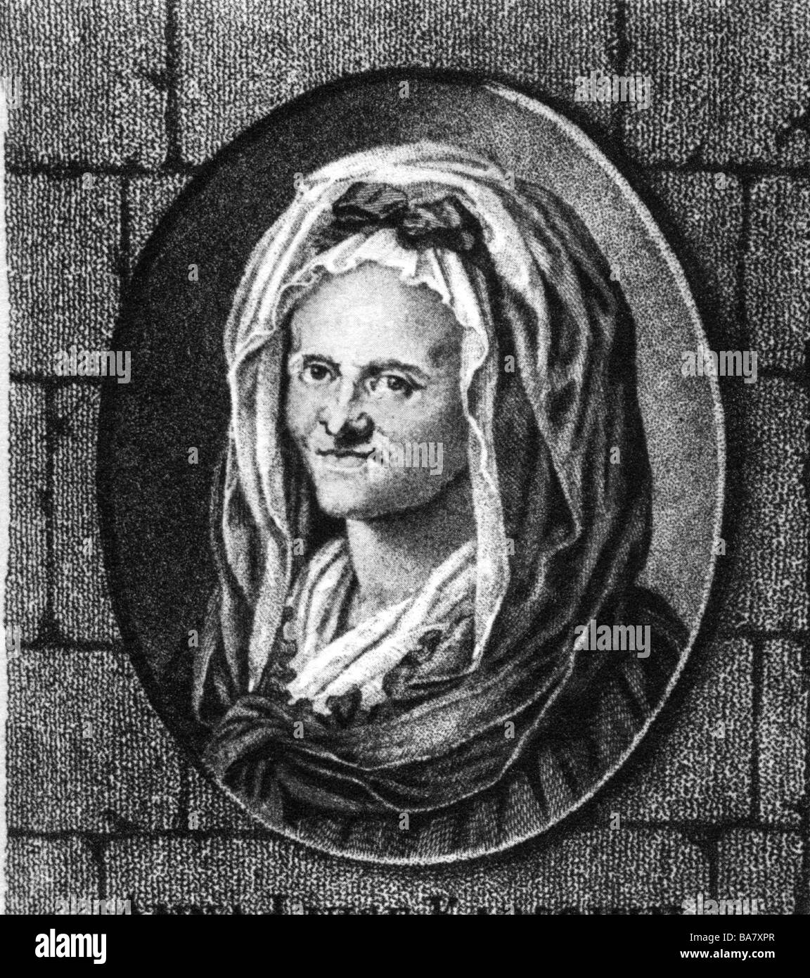 Karsch, Anna Louisa, 1.12.1722 - 12.10.1791, poeta tedesco, noto come 'Die Karschin', ritratto, incisione su rame, XVIII secolo, artista del diritto d'autore non deve essere cancellata Foto Stock