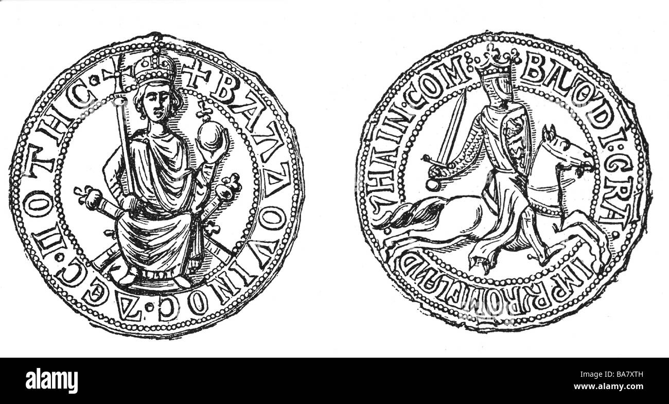 Baldwin i, luglio 1171 - luglio 1205, imperatore dell'Impero Latino di Costantinopoli 16.5.1204 - 14.4.1205, il suo sigillo, fronte e retro, Foto Stock