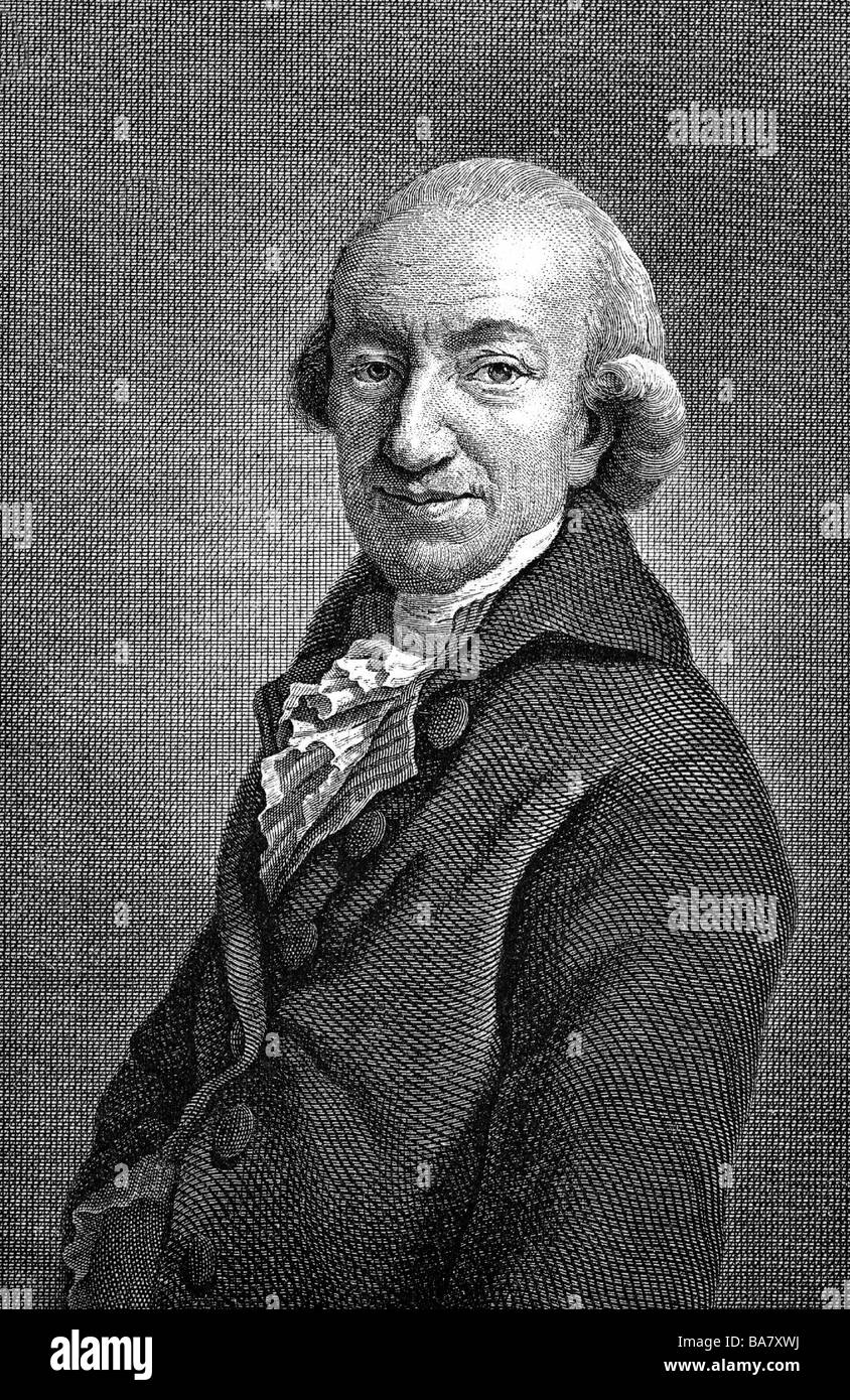 Wieland Christoph Martin, 5.9.1733 - 20.1.1813, autore tedesco / scrittore, poeta, a mezza lunghezza e incisione su legno dopo una incisione su rame di J. F. Bause, dopo un dipinto di Anton Graff (1794), artista del diritto d'autore non deve essere cancellata Foto Stock