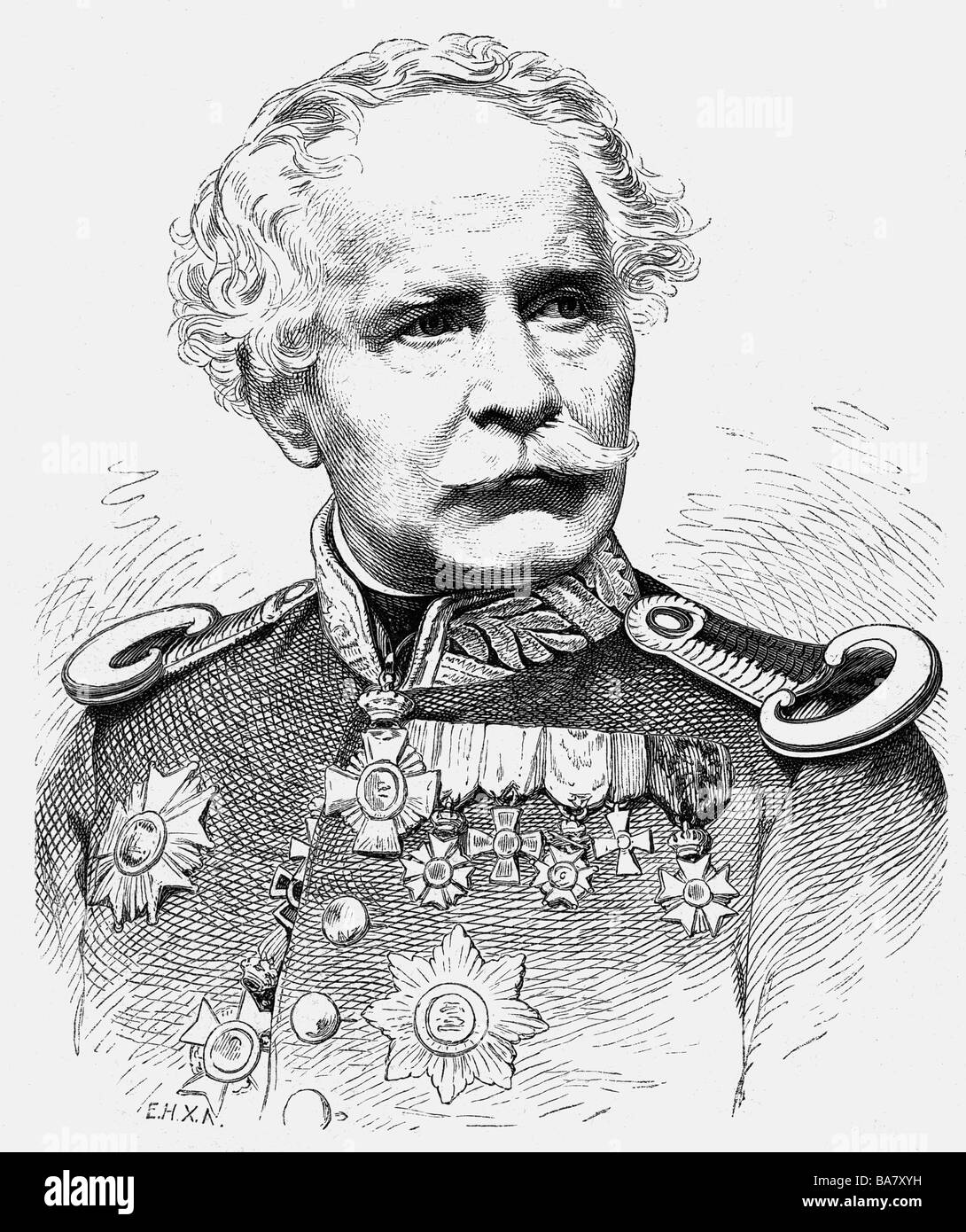 Hartmann, Jakob Freiherr von, 4.2.1795 - 23.2.1873, generale bavarese, comandante generale del II corpo dell'esercito bavarese 1870 - 1871, ritratto, incisione in legno, 19th secolo, , Foto Stock