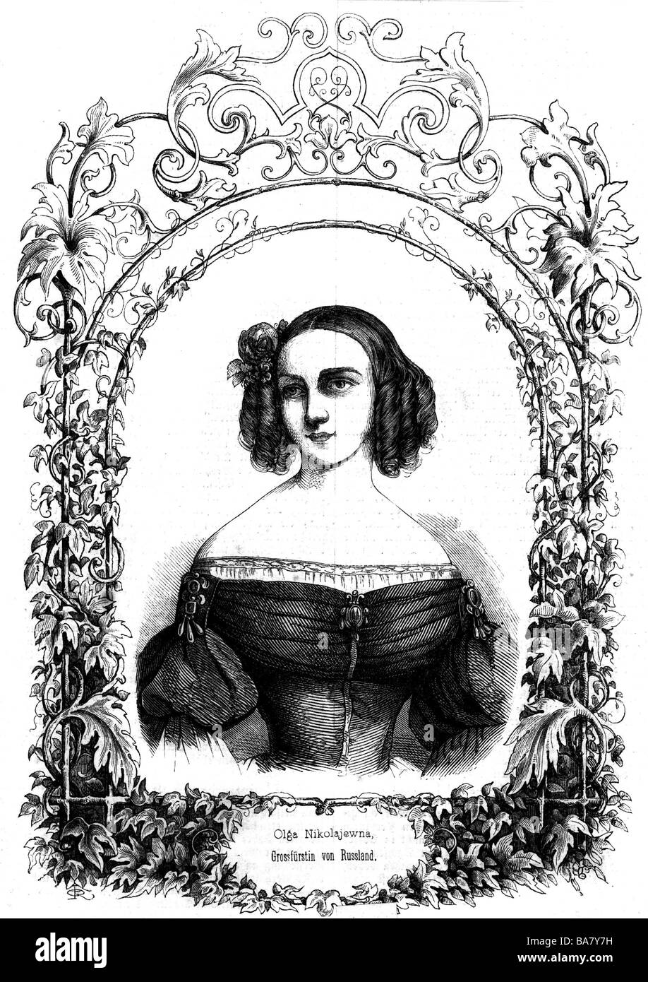 Olga, 11.9.1822 - 30.10.1892, Regina Consort di Wuerttemberg 25.6.1864 - 6.10.1891, ritratto, incisione in legno, 19th secolo, , Foto Stock