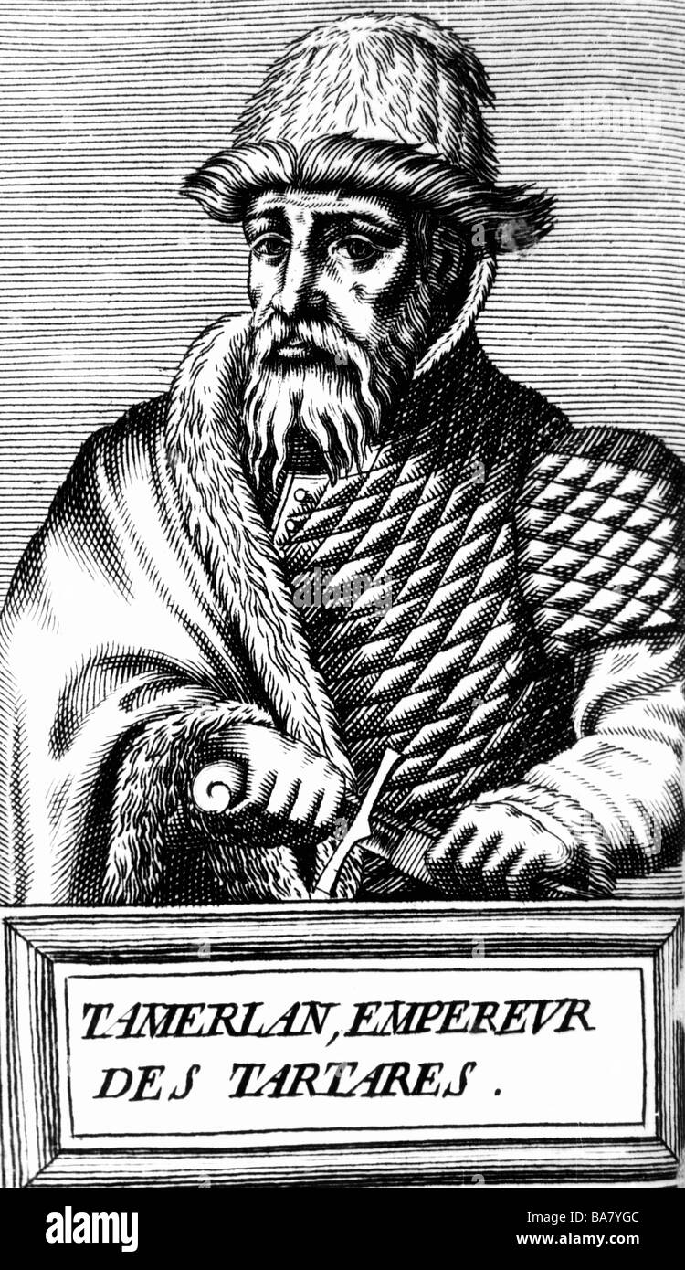 Timur Lenk (Tamerlan), 8.4.1336 - 19.1.1405, capo militare mongolo, a mezza lunghezza, intagliato a "Histoire de l'Hommes Plus illustrres" di Thevet, Parigi, 1660, Foto Stock