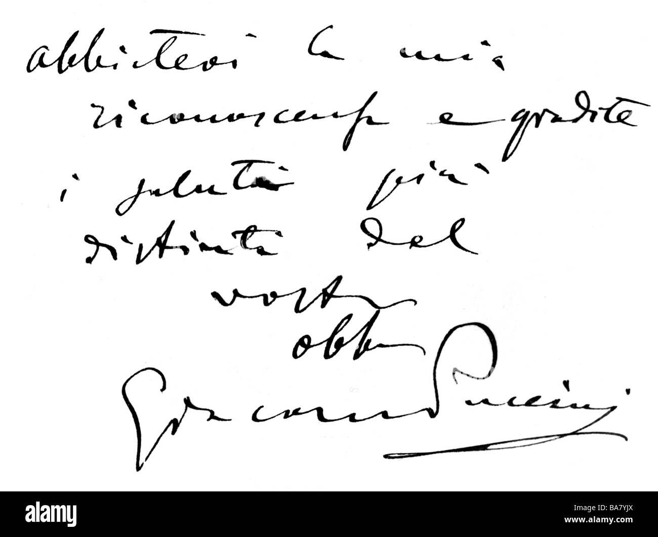 Puccini, Giacomo, 22.12.1858 - 29.11.1924, compositore italiano, manoscritto, lettera a Gustav Mahler per ringraziare per aver condotto 'Madame Butterfly' a Vienna, 1907, Foto Stock