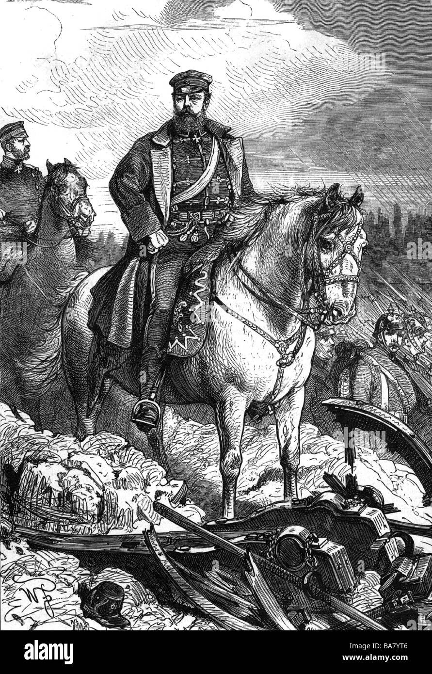 Frederick Charles, 20.3.1828 - 15.6.1885, Principe di Prussia, generale prussiano, a tutta lunghezza, comandante dell'esercito tedesco 2nd durante la guerra franco-prussiana 1870 / 1871, incisione in legno, 19th secolo, Foto Stock