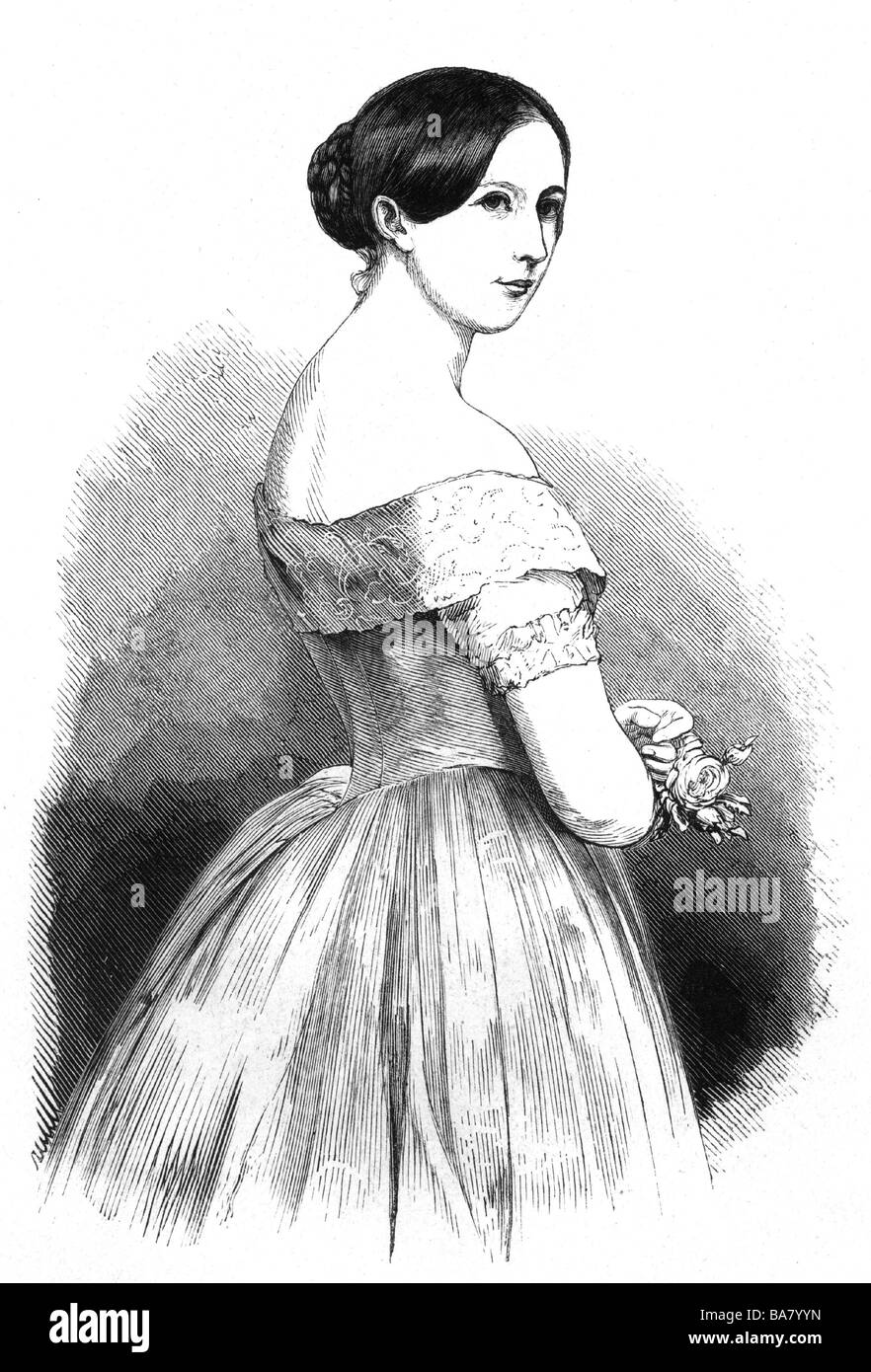 Hagn, Charlotte von, 4.11.1909 - 22.4.1881, attrice tedesca, mezza lunghezza, incisione, 1853, Foto Stock