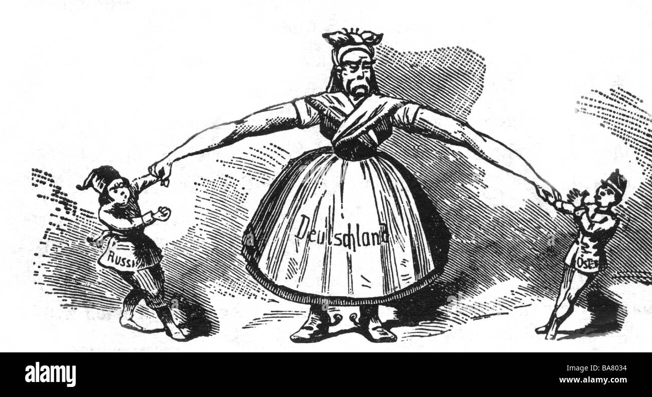 Bismarck, otto von, 1.4.1815 - 30.7.1898, politico tedesco, cancelliere Reich 21.3.1871 - 20.3.1890, caricatura come madre con figli Russia e Austria, Kladderadatsch, disegno, 1888, Foto Stock
