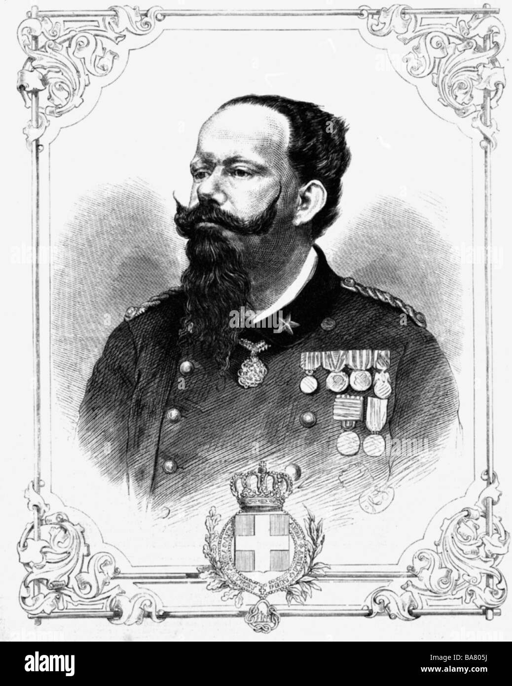 Vittorio Emanuele II, 14.3.1820 - 9.1.1878, Re d'Italia 17.3.186 - 9.1.1878, ritratto, incisione in legno, circa 1870, , Foto Stock