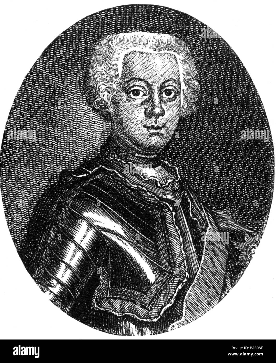 August Wilhelm, 9.8.1722 - 12.6.1758, principe di Prussia, ritratto nel cablaggio, dopo contemporanea incisione su rame, artista del diritto d'autore non deve essere cancellata Foto Stock