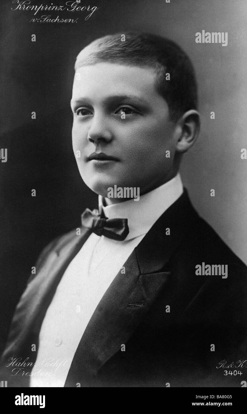 George, 15.1.1893 - 14.5.1943, Principe ereditario di Sassonia 1904 - 1923, ritratto, cartolina, fotografia di Hahn, Dresda, circa 1910, Foto Stock