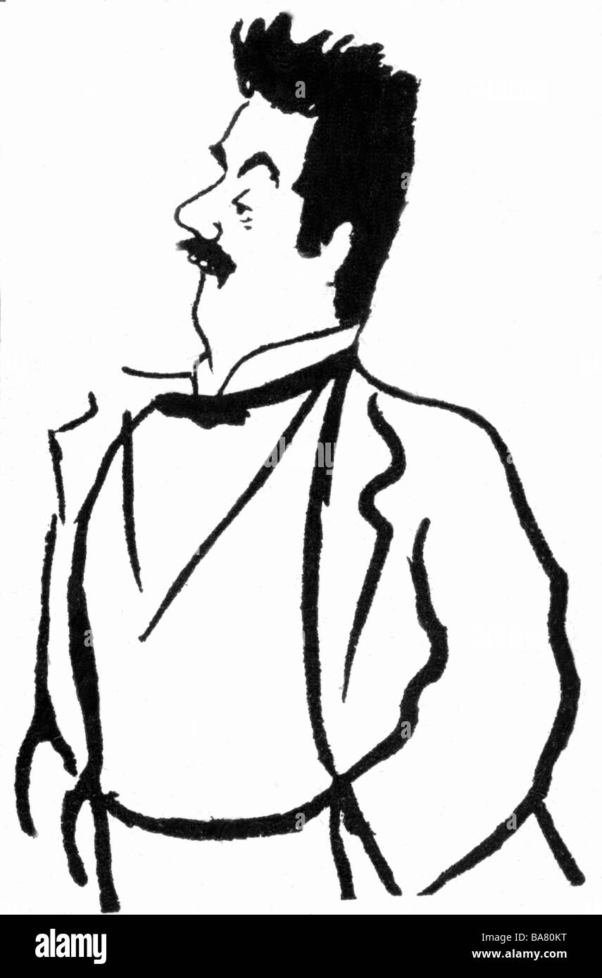 Puccini, Giacomo, 22.12.1858 - 29.11.1924, musicista italiano (compositore d'opera), mezza lunghezza, caricatura anonima, disegno, circa 1900, , Foto Stock