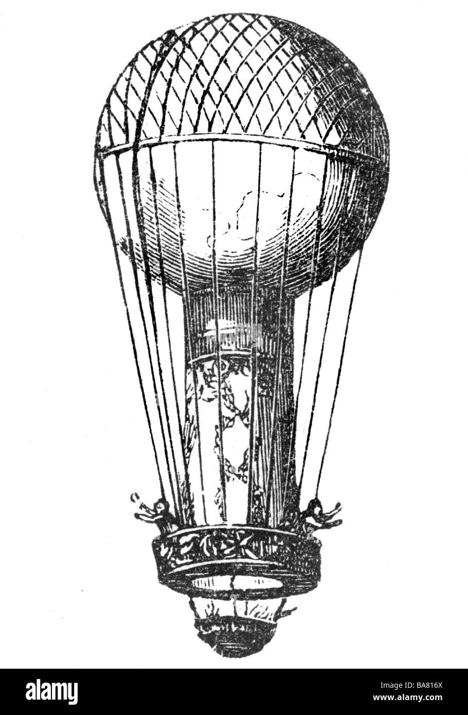 Trasporto / trasporto, aviazione, palloncini, ballon all'aria calda con ciotola di fuoco dei fratelli Joseph Michel e Jacques Etienne Montgolfier, 1783, Foto Stock