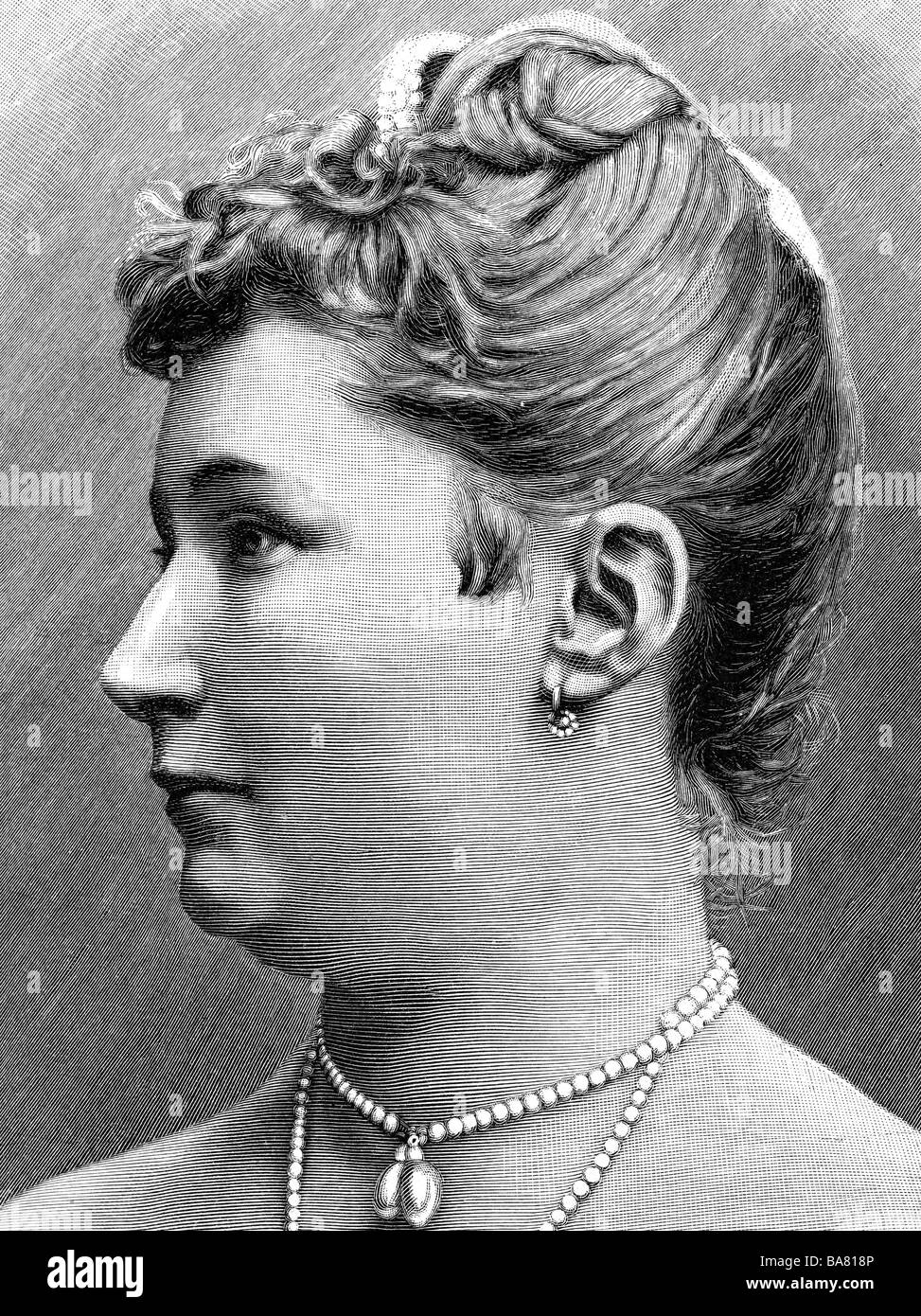 Augusta Victoria, 22.10.1858 - 11.4.1921, Empress tedesco 15.6.1888 - 9.11.1918, portrait, incisione in legno, circa 1890, , Foto Stock