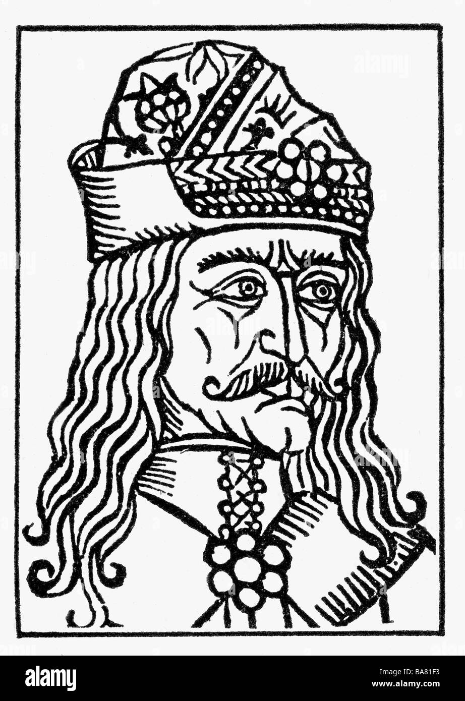 Vlad III Tepesch, circa 1431 - 1476, Principe di Wallachia dal 1448, ritratto, legno Foto Stock