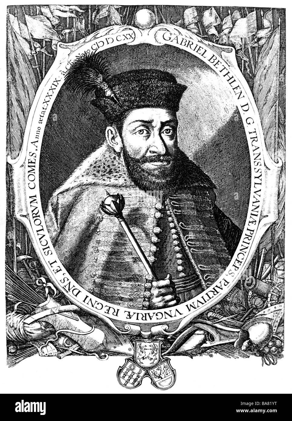 Bethlen di Itkar, Gabriel, 15.11.1580 - 5.11.1629, principe di Transsylvania 1613 - 1629, ritratto, incisione su rame, 1619, , artista del diritto d'autore non deve essere cancellata Foto Stock