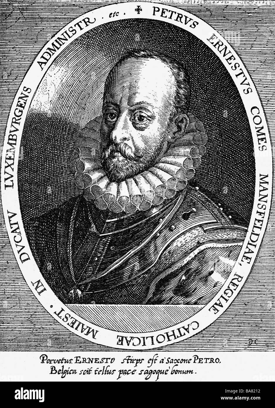 Mansfeld, Peter Ernst I conte di, 12.8.1517 - 23.5.1604, il generale tedesco, Governeur di Lussemburgo 1545 - 1604, ritratto, incisione su rame, risalente alla fine del XVI secolo , artista del diritto d'autore non deve essere cancellata Foto Stock