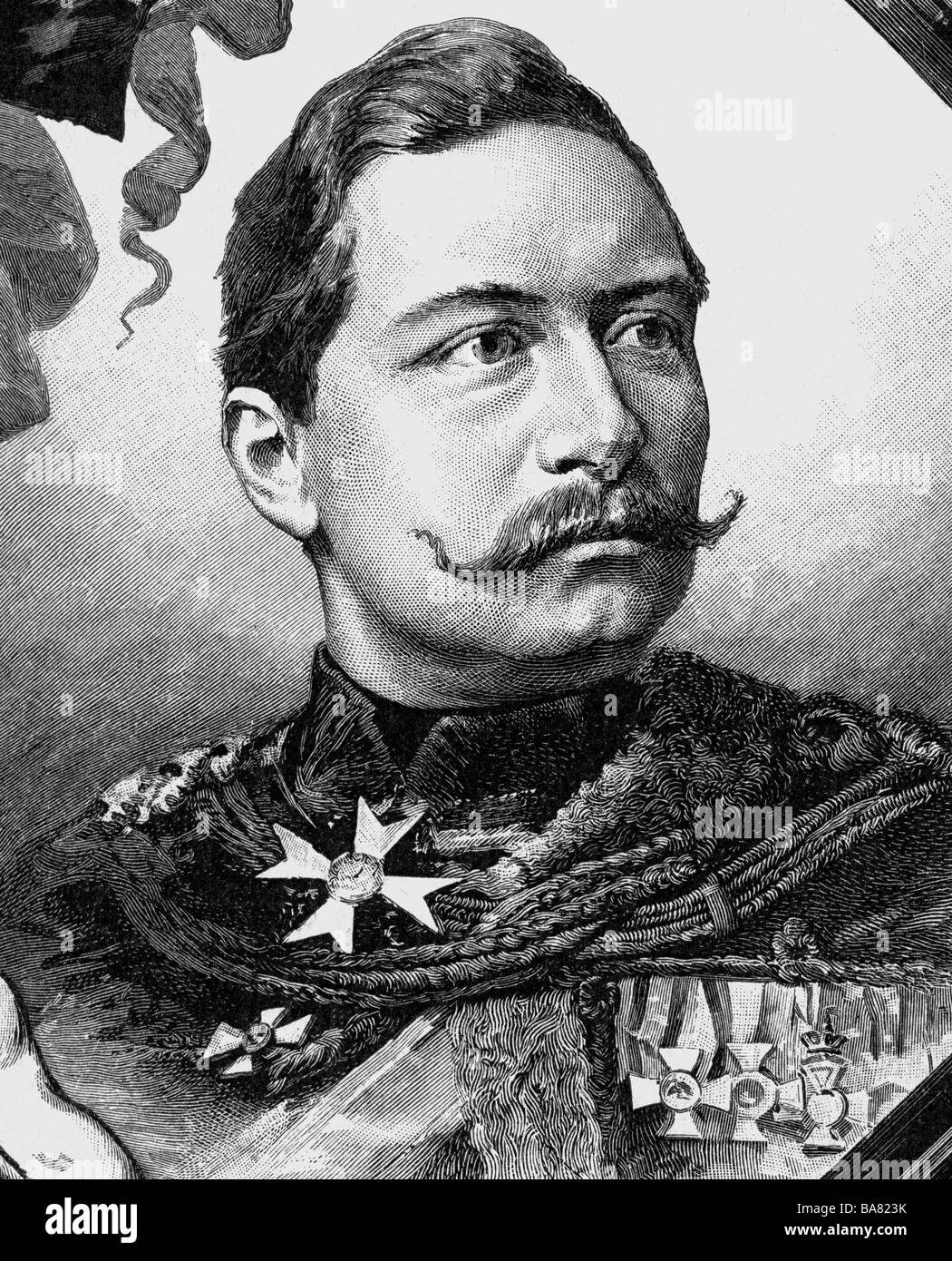 Guglielmo II, 27.1.1859 - 4.6.1941, Imperatore tedesco 15.6.1888 - 9.11.1918, ritratto, incisione in legno, 19th secolo, , Foto Stock