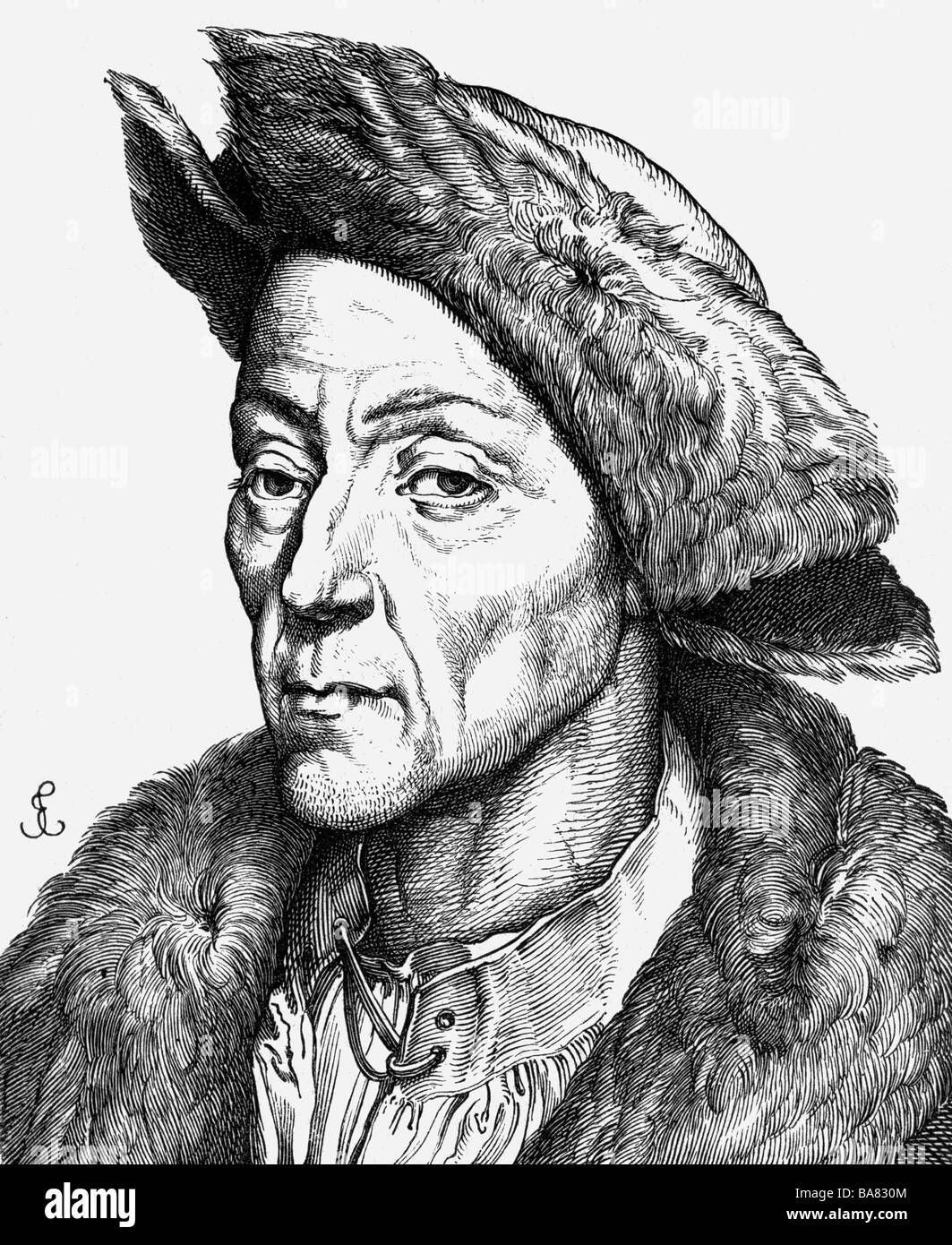 Fugger, Jacob II 'I Ricchi', 6.3.1459 - 30.10.1525, commerciante tedesco, ritratto, incisione in legno di Hugo Buerkner, 1854, Foto Stock