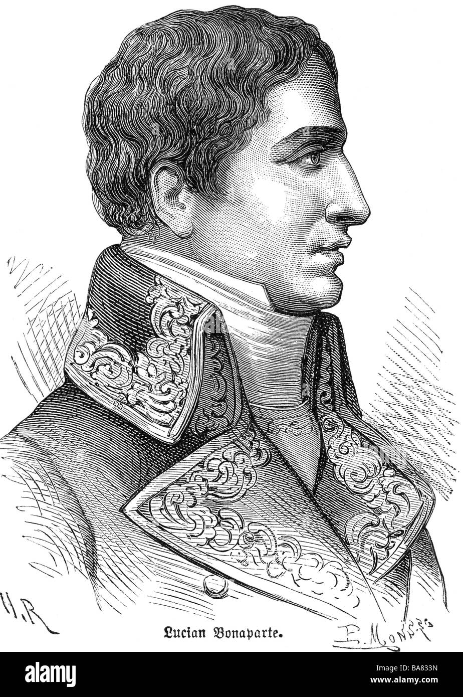 Bonaparte, Lucien. 21.5.1775 - 30.6.1840, politico francese, ritratto, incisione in legno, 19th secolo, , Foto Stock