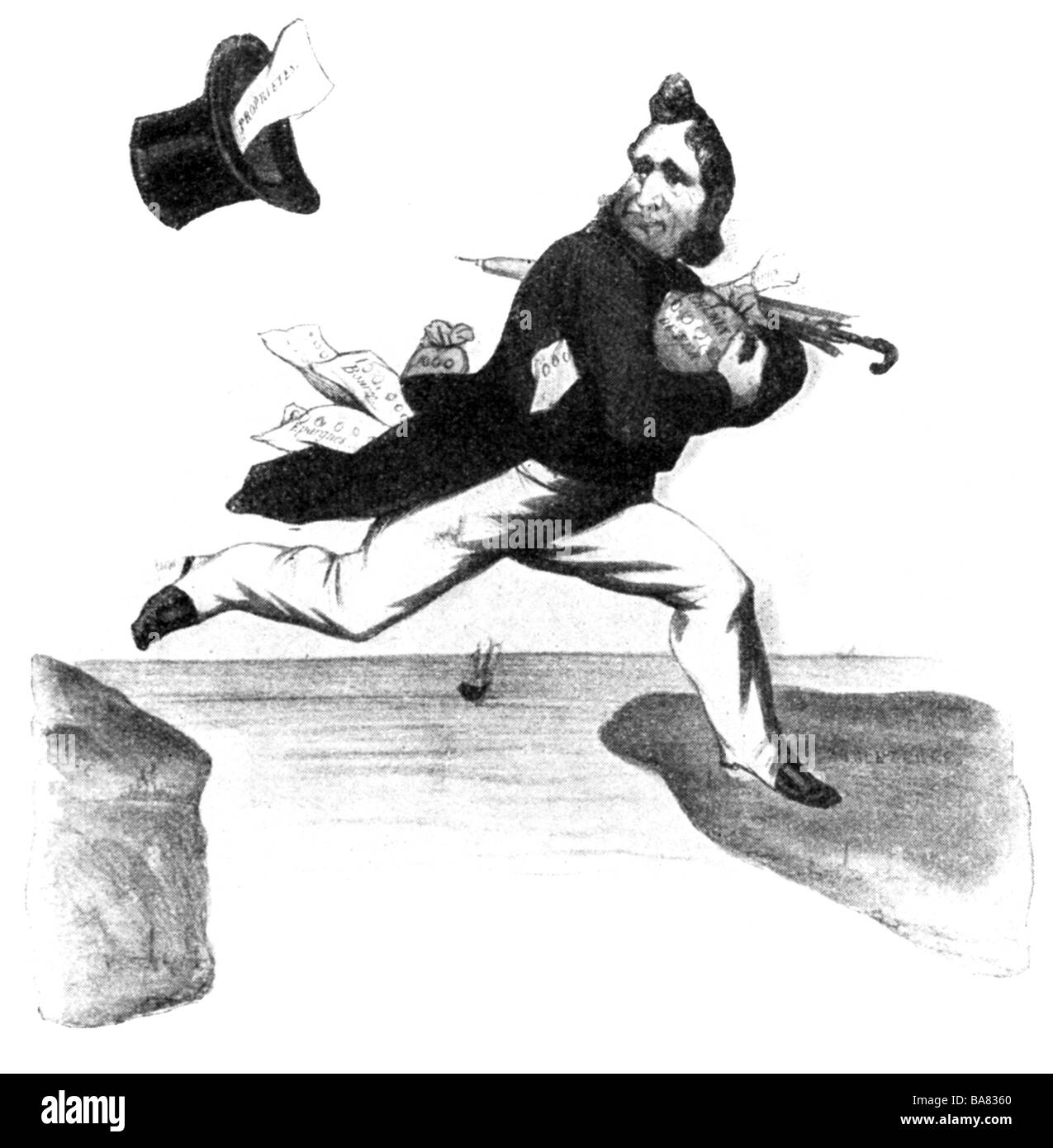 Louis Philippe i, 6.10.1773 - 26.8.1850, Re di Francia 7.8.1830 - 24.2.1848, deposizione, caricatura, 'il grande salto del Donkey', disegno, 1848, , Foto Stock