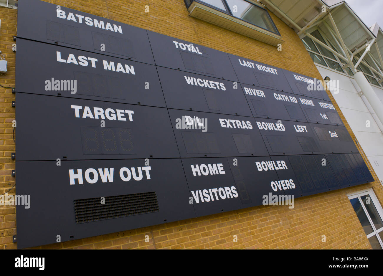 SWALEC Stadium scoreboard Glamorgan cricket ground Sophia Gardens Cardiff South Wales UK Foto Stock