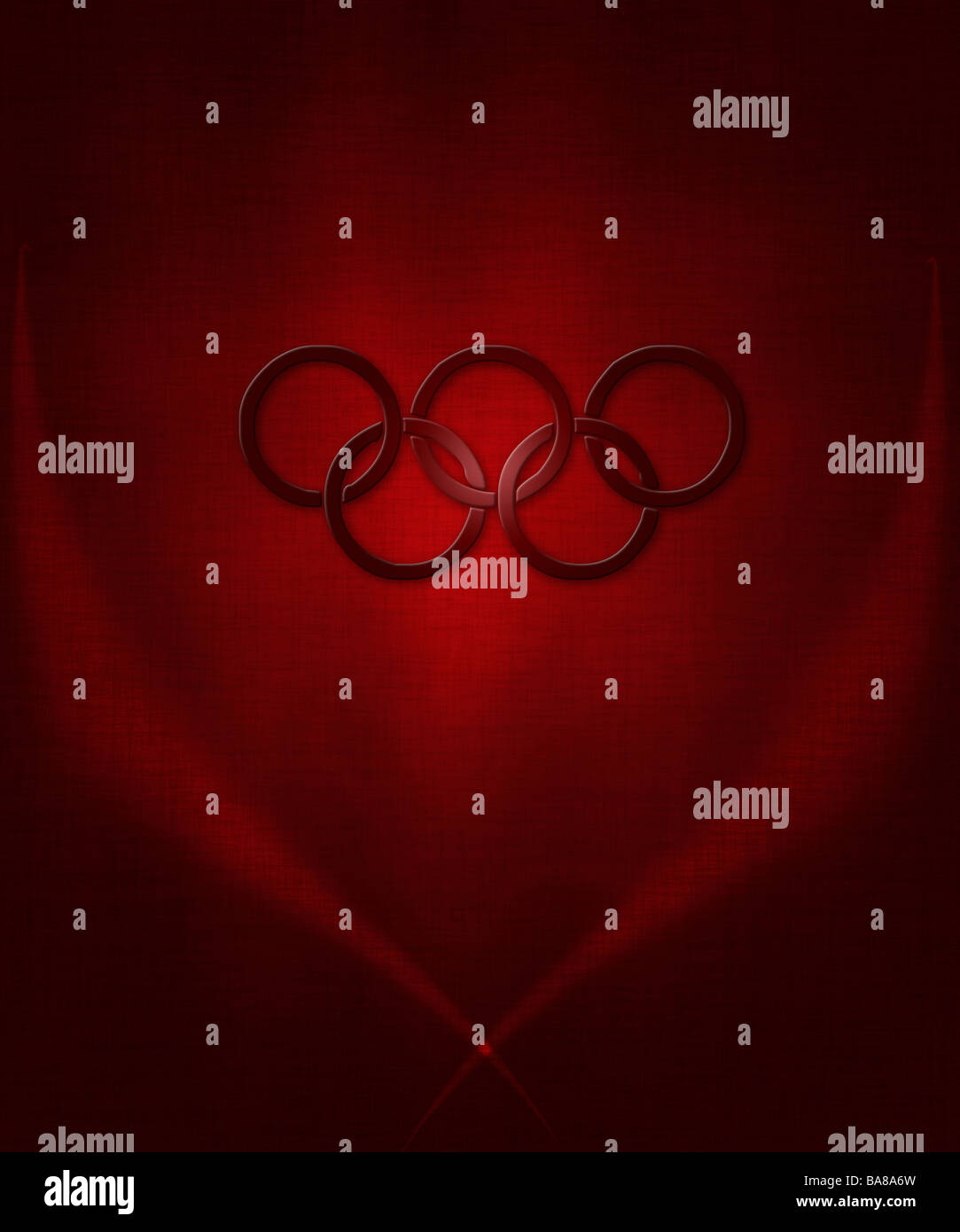 Illustrazione degli anelli olimpici su uno sfondo rosso Foto Stock