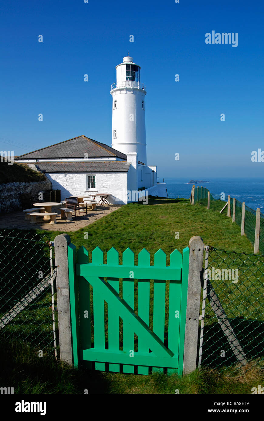 Trevose Lighthouse vicino a Padstow in Cornovaglia,uk Foto Stock
