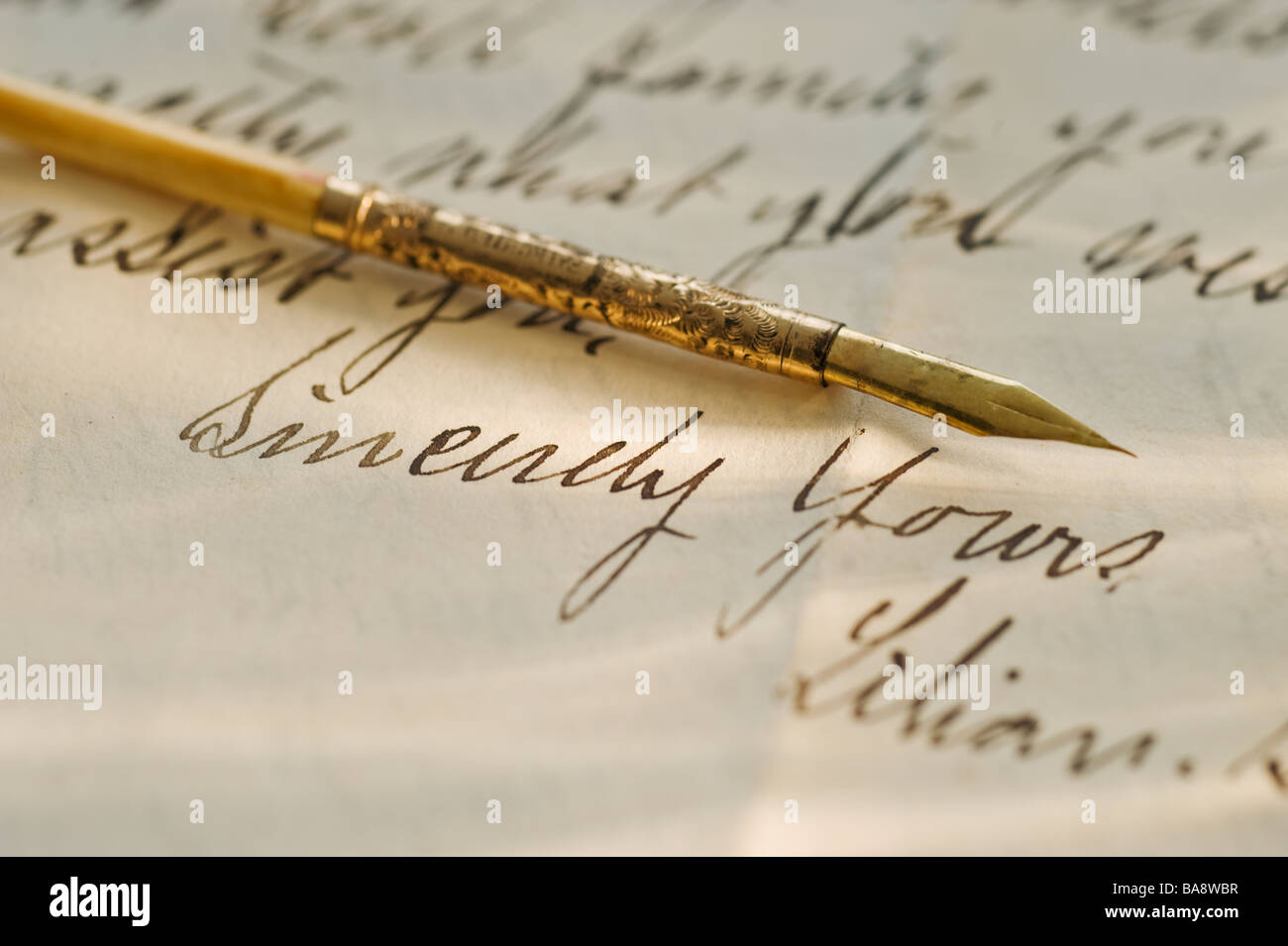 Penna di antiquariato e la calligrafia Foto Stock