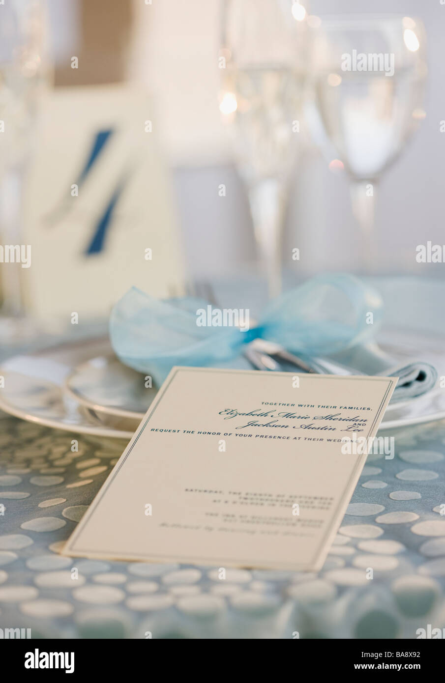 Tabella di nozze placesetting Foto Stock