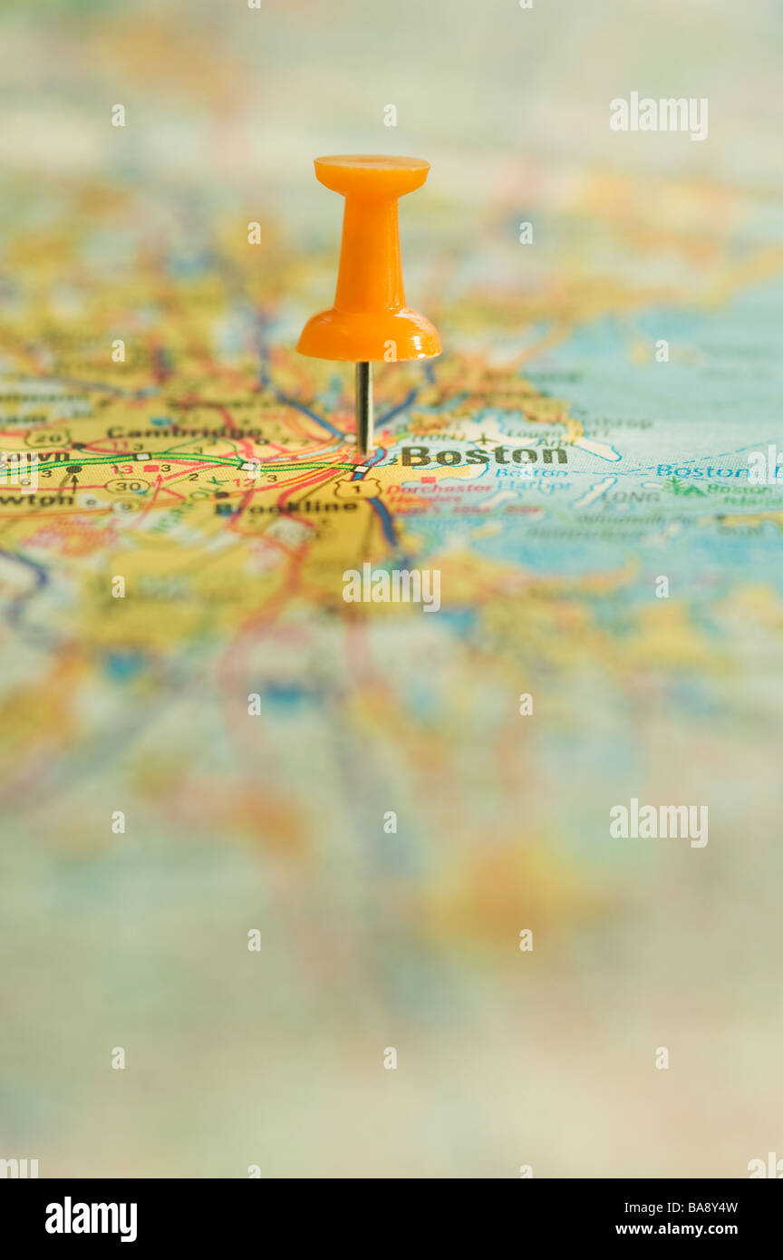 Chiusura del perno sulla posizione mappa Foto Stock