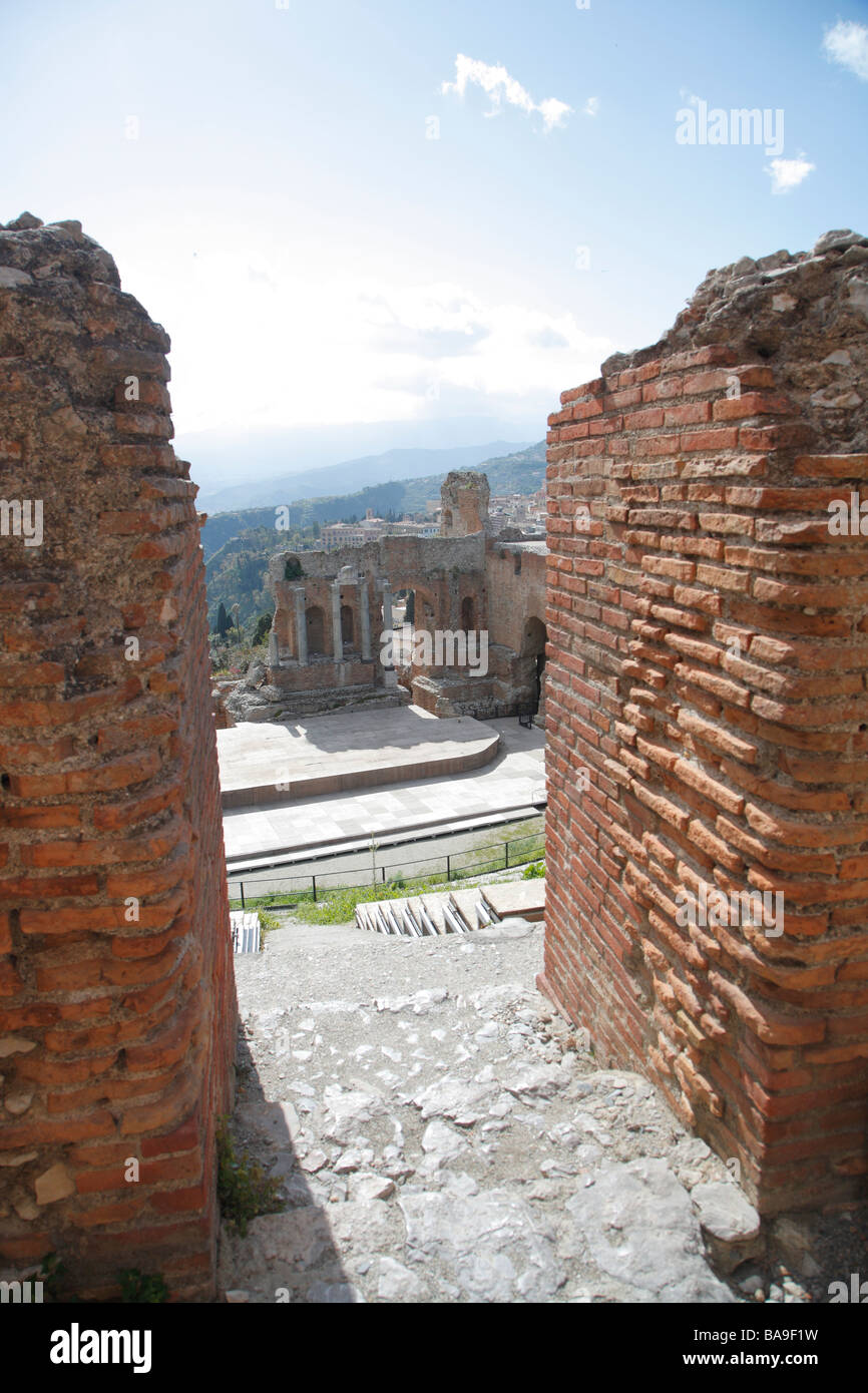 Il Teatro Greco, il teatro greco, Taormina, Sicilia, Italia Foto Stock