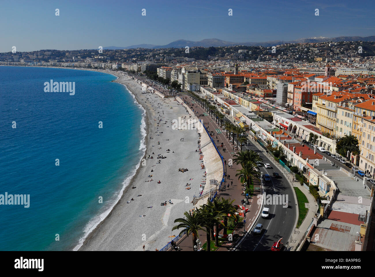 Vista sul tetto della Promenade des Anglais, Nizza Cote d'Azur, in Francia Foto Stock