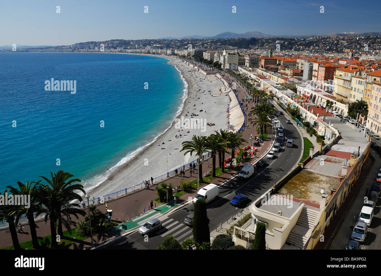 Vista sul tetto della Promenade des Anglais, Nizza Cote d'Azur, in Francia Foto Stock