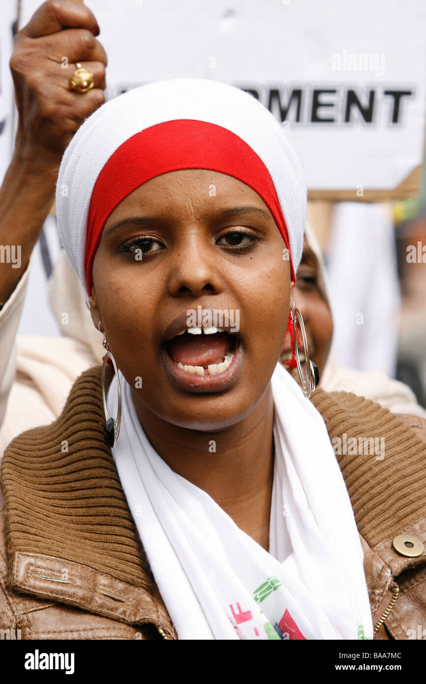 Donna etiope che protestavano a Londra Foto Stock