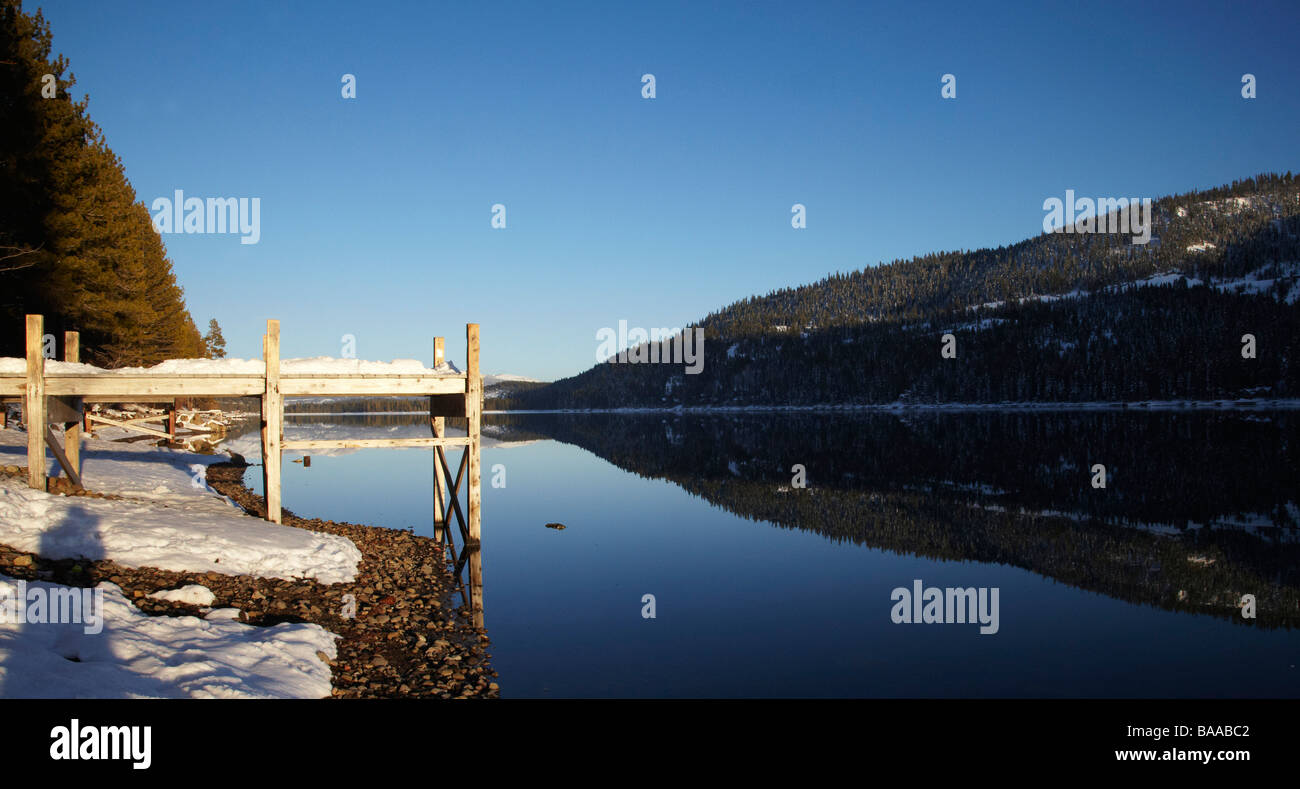 Donner lago, pontile in legno, Truckee, California Foto Stock