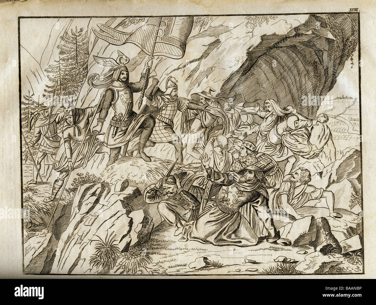 Otto I 'l'Radhead', 1117 - 11.7.1183, duca di Baviera 16.9.1180 - 11.7.1183, "Ottone I di Wittelsbach tenendo il Veronese passano dalla sorpresa", 1152, incisione su rame di Joseph Fuchs, 'Vorzeit und Gegenwart', Augsburg, 1832, , artista del diritto d'autore non deve essere cancellata Foto Stock