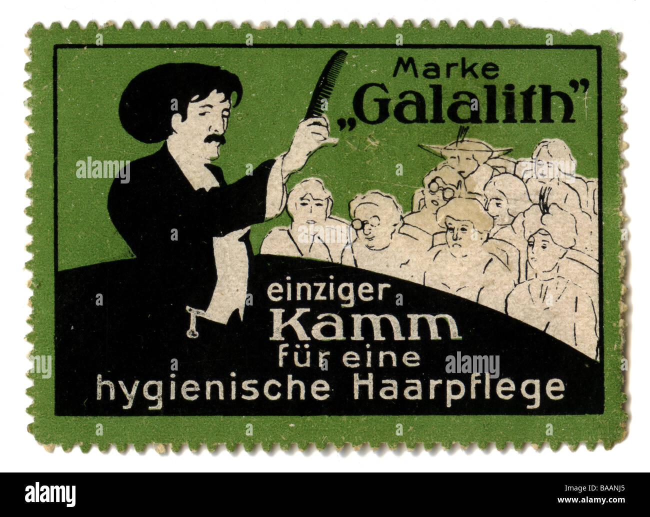 Pubblicità, francobolli, 'Einziger Kamm für eine igienische Haarpflege', Marke 'Galalith', Germania, circa 1910, Foto Stock