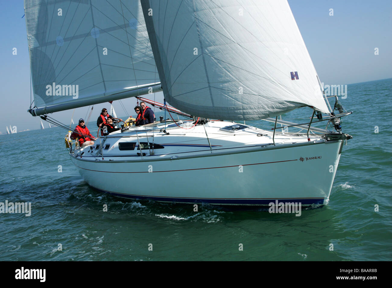 Close up della barca a vela sul Solent Foto Stock