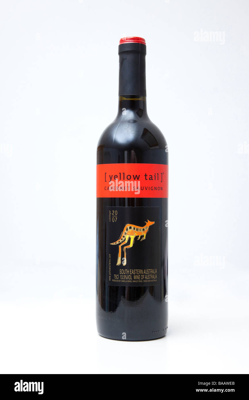 Bottiglia di coda gialla cabernet sauvignon vino Australiano Foto Stock