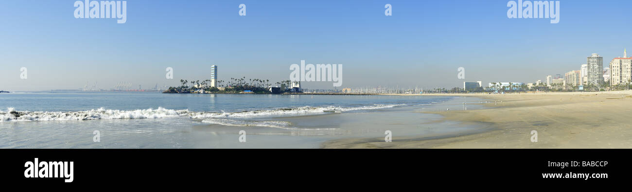 City Beach Panorama con Grissom Island, Long Beach CA Foto Stock