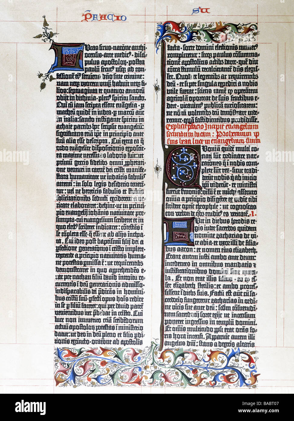 Gutenberg, Johannes Gensfleisch zur Laden zum, circa 1400 - 3.2.1468, orafo e tipografo tedesco, pagina della Bibbia di Gutenberg, Magonza, 1452 - 1455, Foto Stock