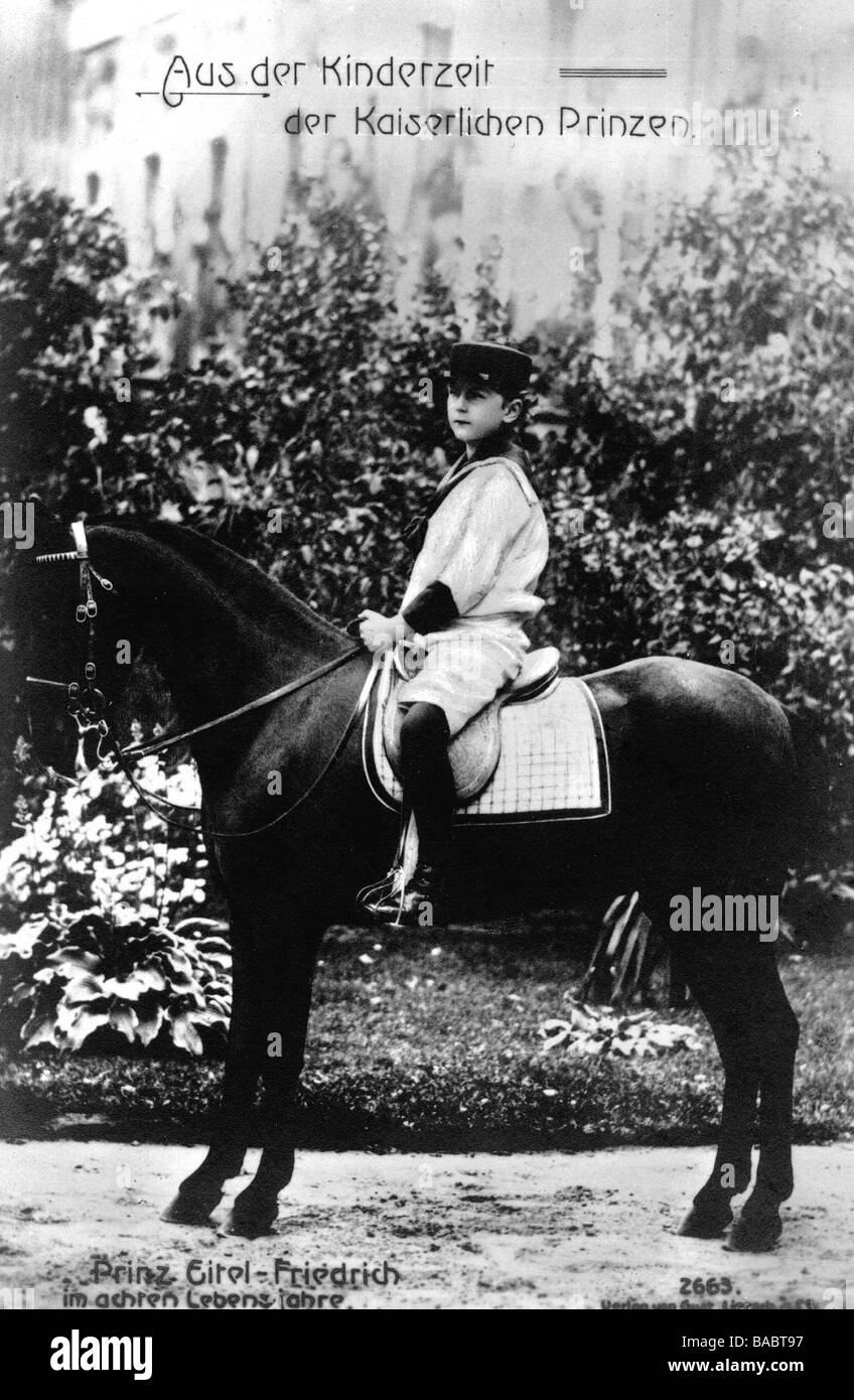 Eitel Friedrich, 7.7.1883 - 8.12.1942, Principe di Prussia, di sette anni, immagine equestre, cartolina di Gustav Liersch, Berlino, 1890, Foto Stock