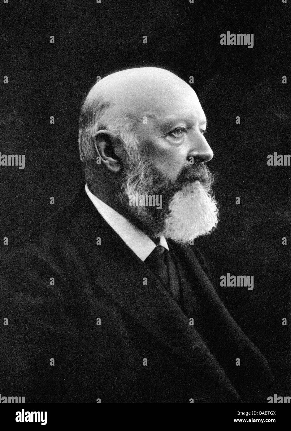 Adolf von Baeyer, 31.10.1835 - 20.8.1917, scienziato tedesco (chimico), ritratto, vista laterale, fotografia gravure, Società dei Dyers e dei Colori, 1911, Foto Stock